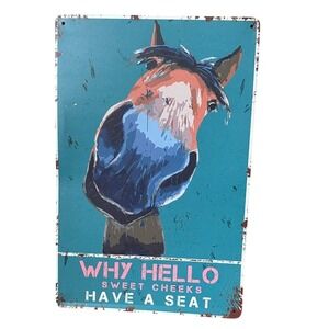 Metal Wall Art Horse Bathroom‎ Sign "Why Hello Sweet Cheeks" Pop Art Colorful
